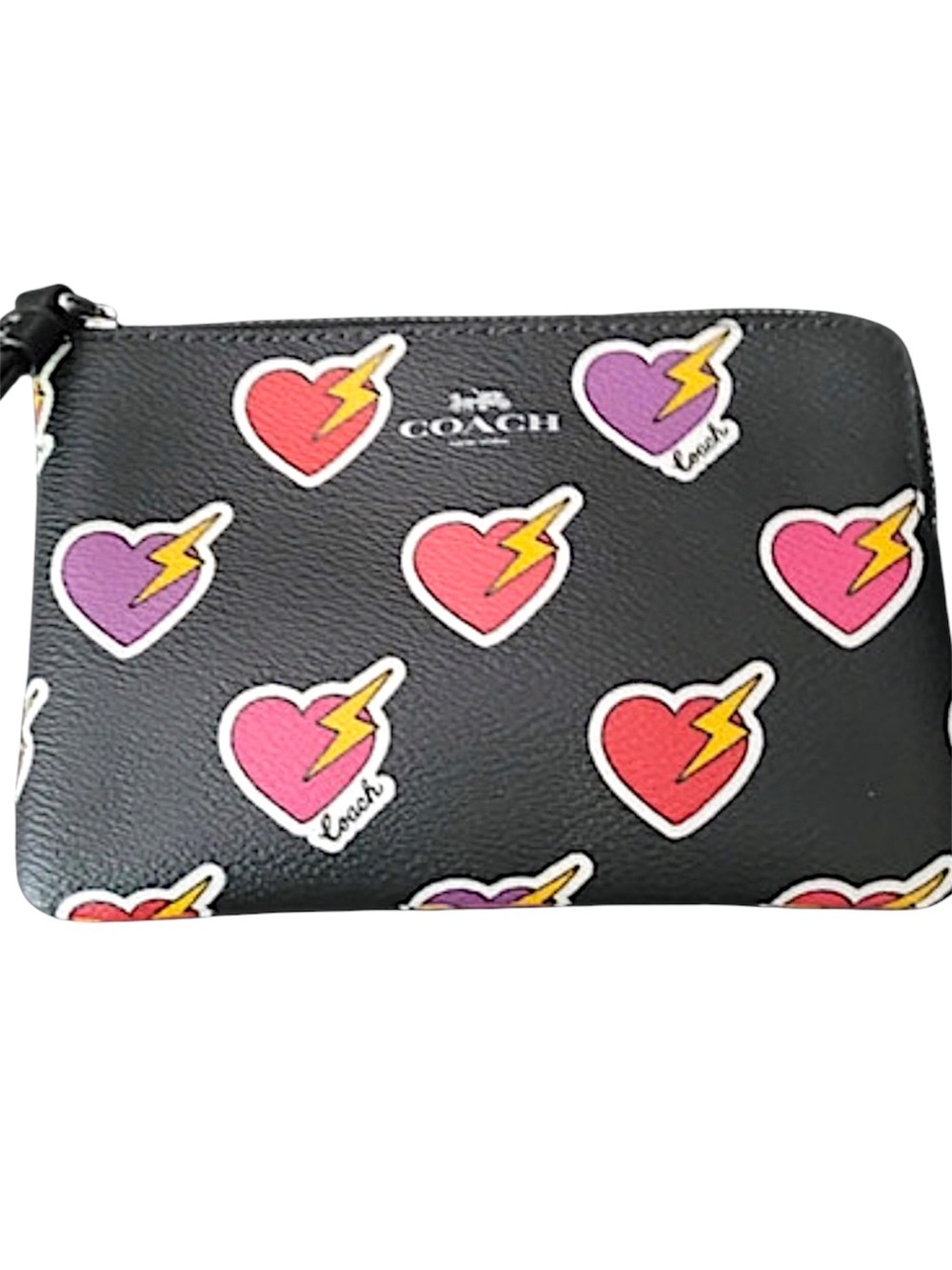 Coach Black Heart Lightning Print Wristlet